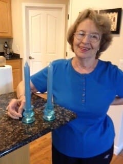 Blue depression glass look candle sticks