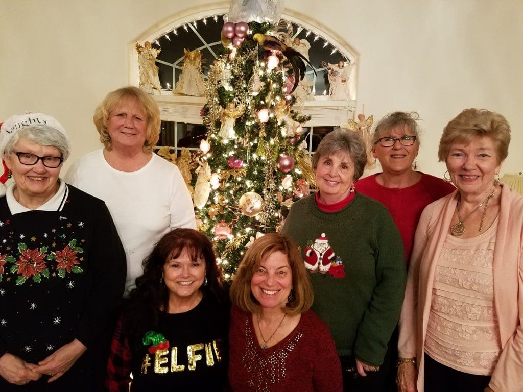 From Left BACK:  Carol Fisher, Susie Skaggs, (SUB) Olivia Penny, Bonnie Scriba and our December Hostess, Kay Lund, FRONT: Debbie Tossie, (SUB) Sue Tschohl,
